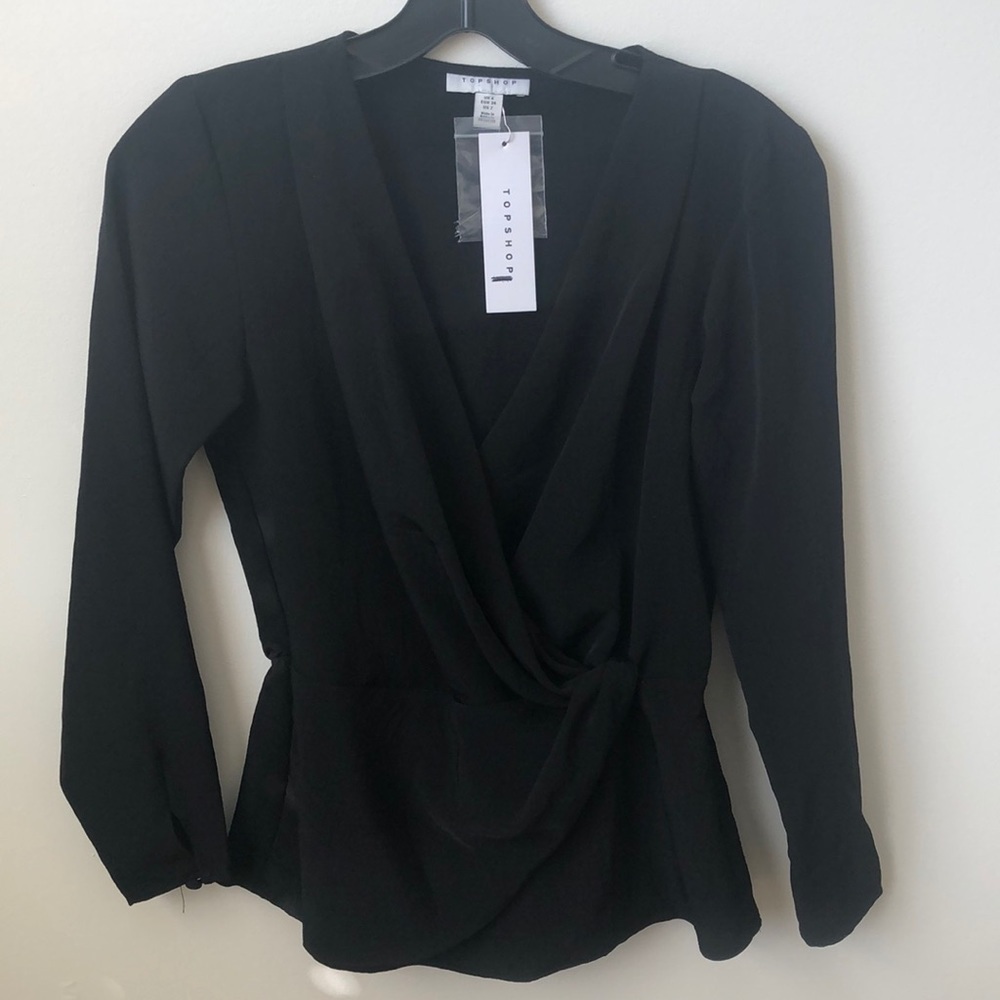 Topshop Long Sleeve V-neck Wrap Front Top Size 2